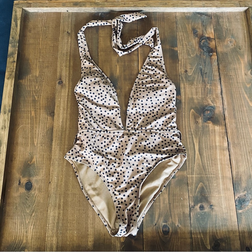 Envya tan polka dot halter swimsuit